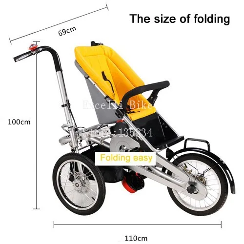 Best Whole set sell Folding Bike Pushchair+ 1 Shopping Basket 16" inch Baby Stroller 3 Wheels Mother Bike Convertible Stroller 3 in 1 7