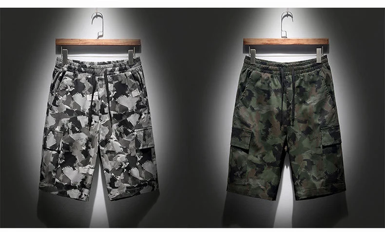 Fashion Summer Cargo Shorts Men Cotton Joggers Casual Short Pockets Sport Print Knee Length Green Camouflage Street Wear 4XL