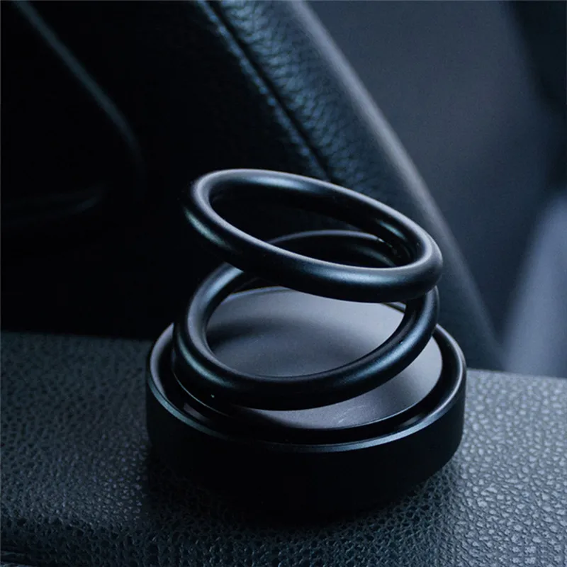 Двойное кольцо автомобильный освежитель воздуха ароматерапия с парфюмом металлическая текстура автомобиля ароматерапия украшение плавающий вращающийся парфюм - Название цвета: Черный