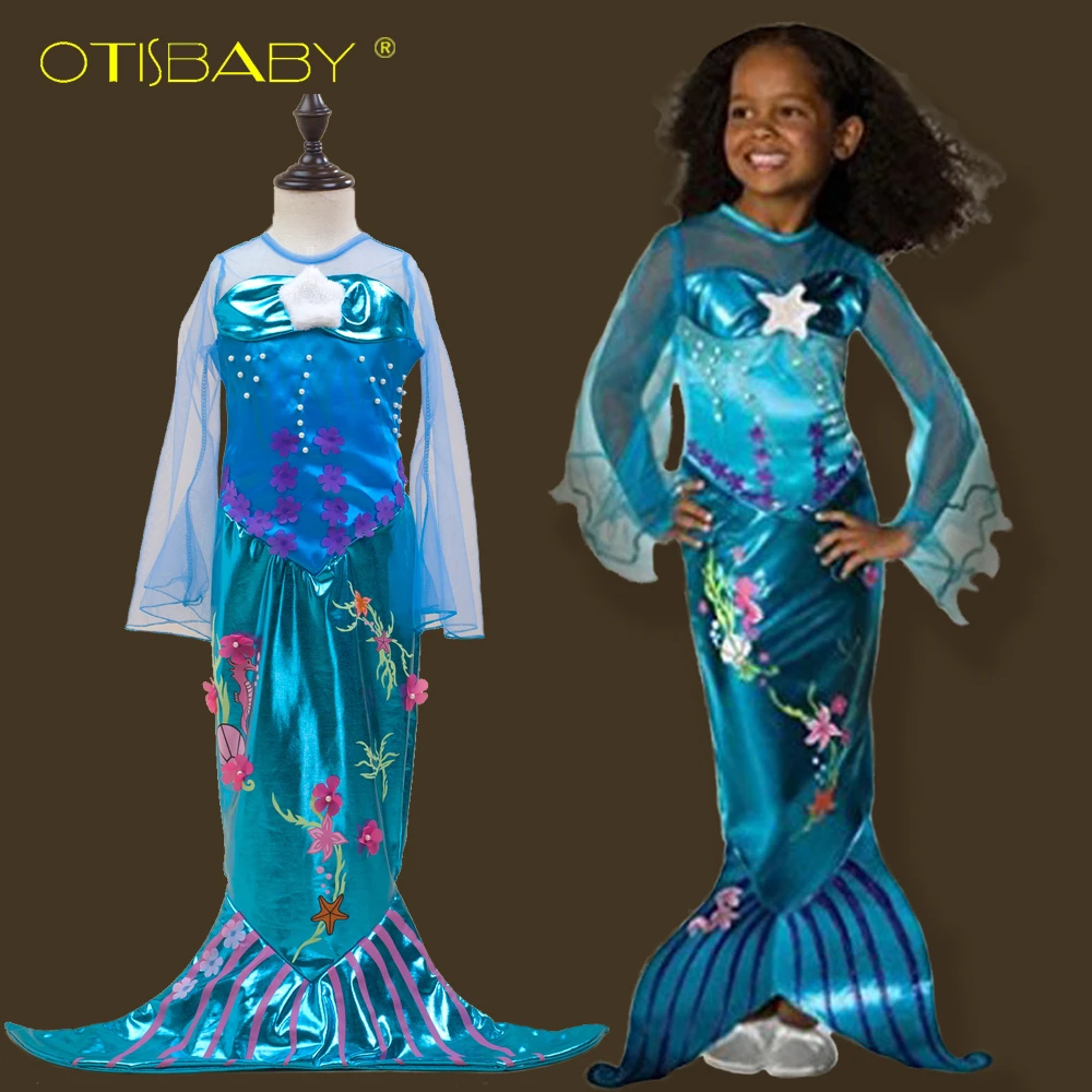 

2016 New Mermaid Dress Halloween Costume for Kids Girls Ariel Fancy Princess Cosplay Dress Girls Christmas Clothes Elsa Dress
