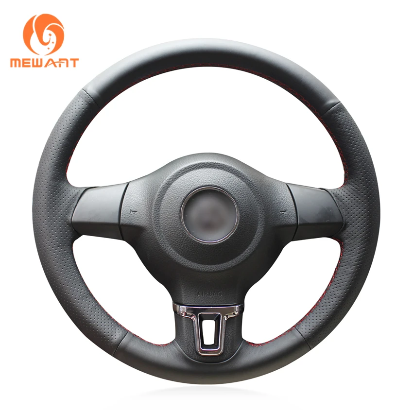 MEWANT Black Artificial Leather Hand Sew Anti-Slip Car Steering Wheel Cover for Volkswagen Golf 6 Mk6 VW Polo MK5 2010-2013 MEWANT Black Artificial Leather Hand Sew Anti-Slip Car Steering Wheel Cover for Volkswagen Golf 6 Mk6 VW Polo MK5 2010-2013