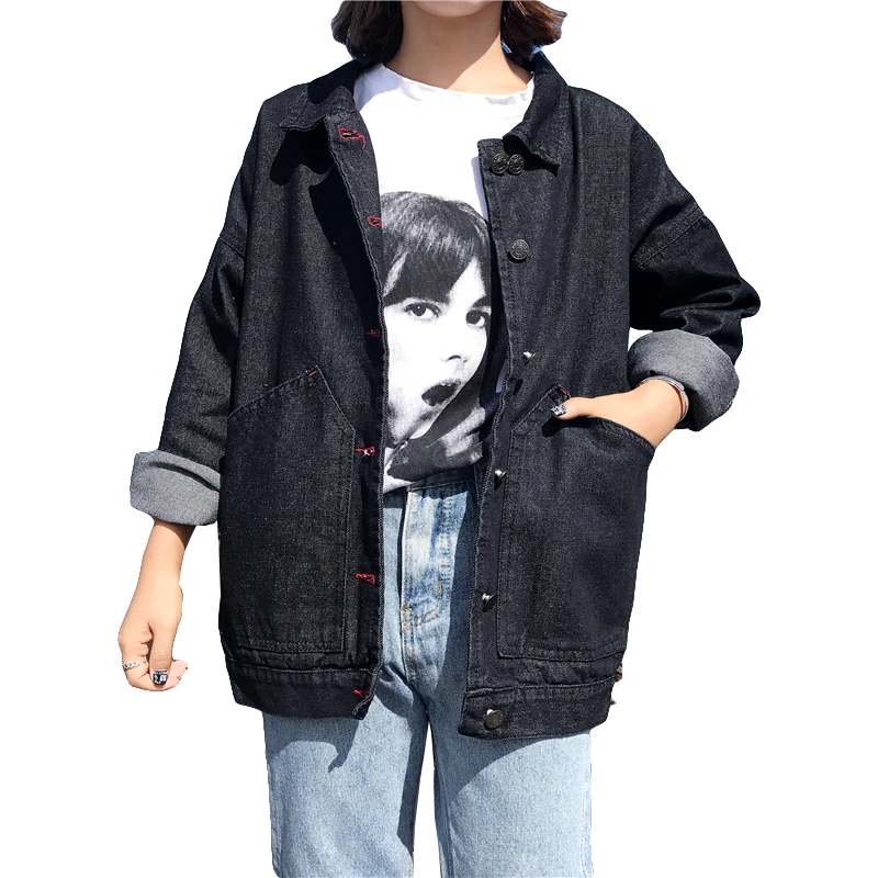 Harajuku Style Denim Jacket For Women 2018 New Black Jean Jacket Women Casual Loose Basic Coat Autumn Female Jacket