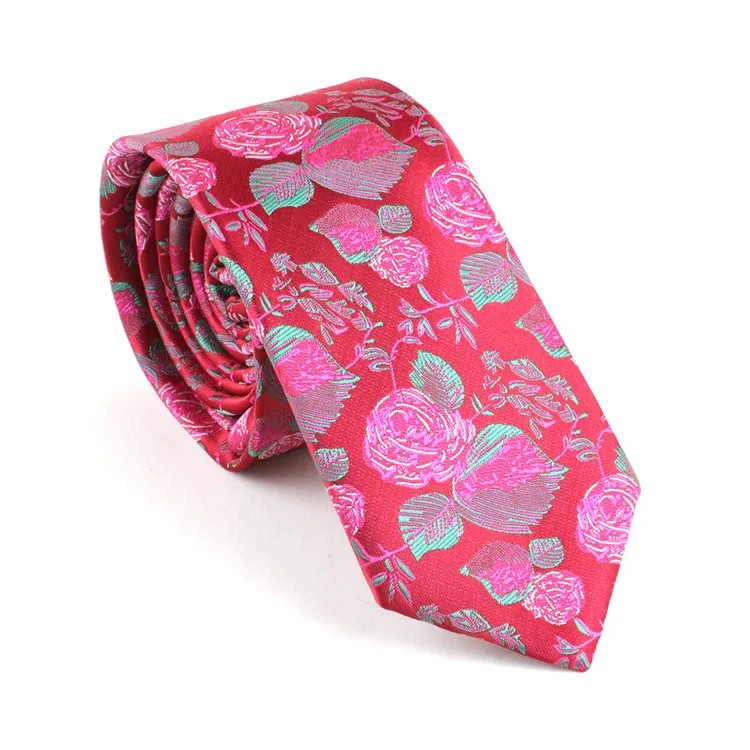 TagerWilen мужской полиэстер шелковые галстуки 6 см Тонкий облегающий узкий цветочный розовый цветы галстук Gravata Свадебная вечеринка жениха T-236 - Цвет: 3