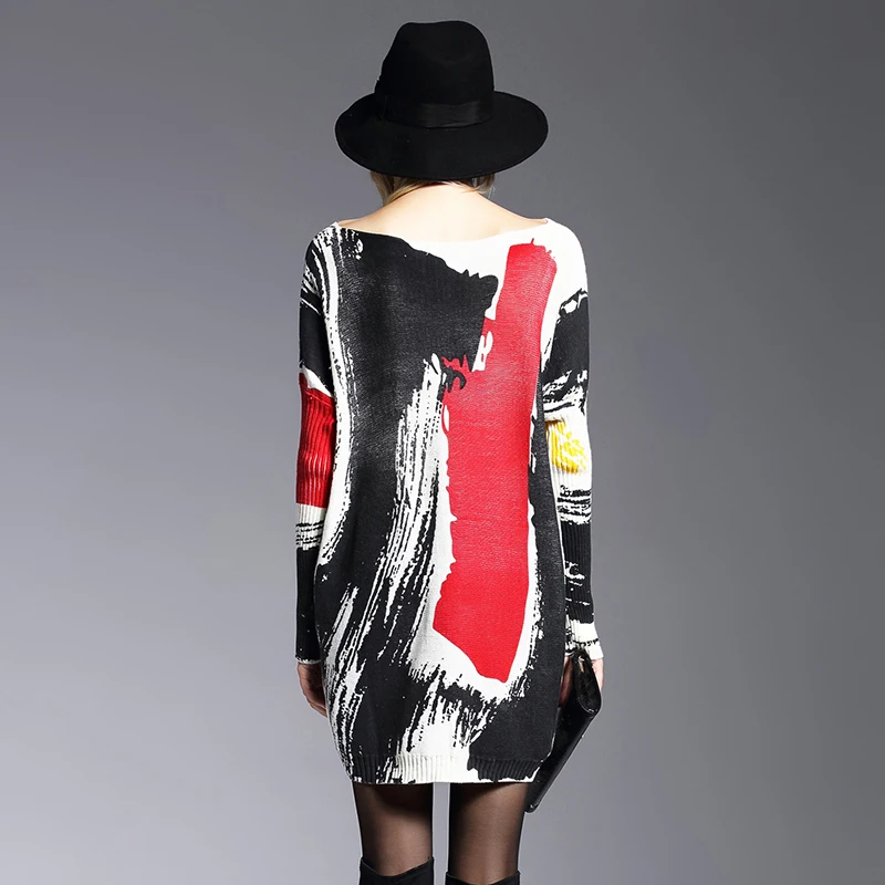 XIKOI Long Oversize Sweater Women Spring Pullover Casual Batwing Sleeve Print Fashion Woman Sweaters Clothes Pullovers