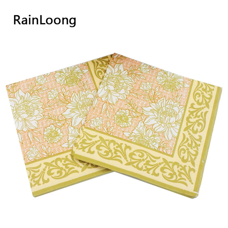

[RainLoong] Yellow Floral Paper Napkin Flower Event & Party Tissue Napkin Supply Decoration Paper 33*33cm 20pcs/pack/lot UF-76