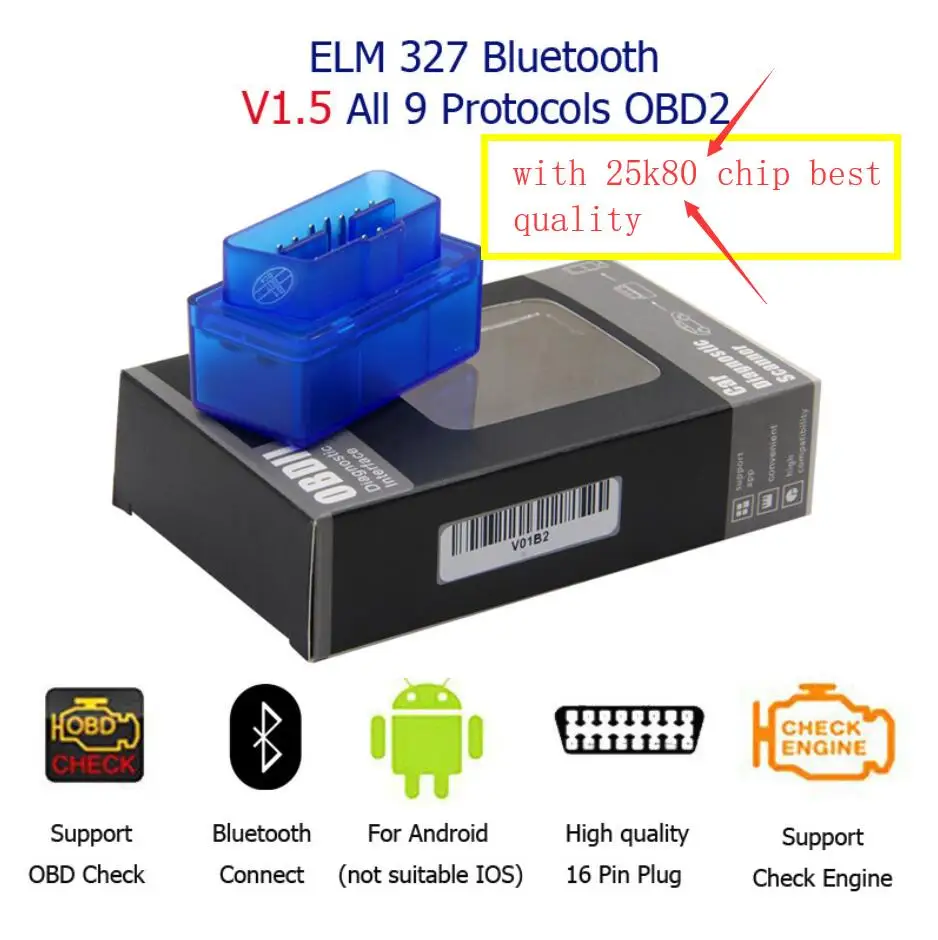 Супер Мини ELM327 Bluetooth elm327 V1.5 с 25k80 чипом мини ELM-327 Авто OBD2 диагностический сканер Mini ELM-327 для Android - Цвет: v1.5 25K80 elm327