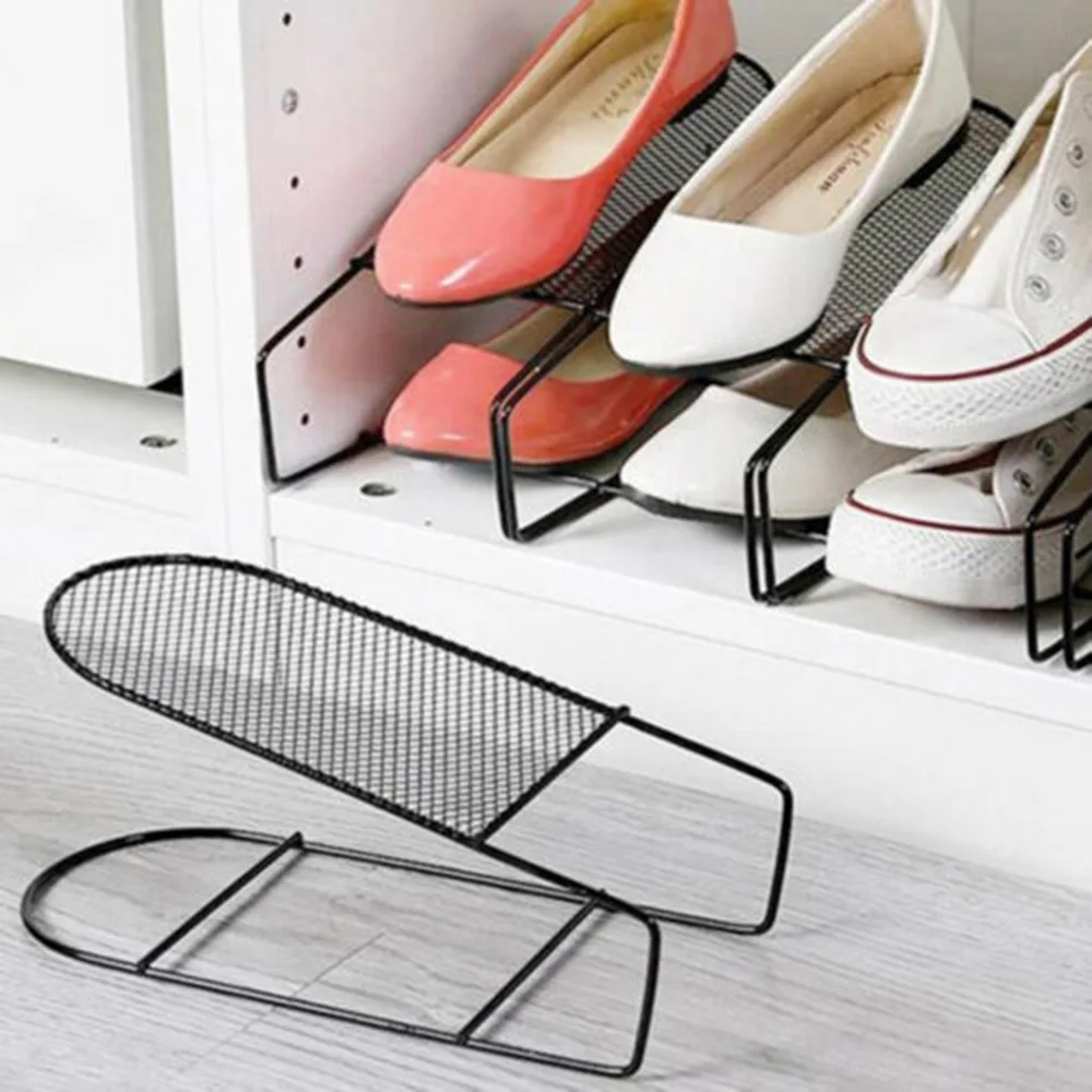 

Iron Double Layers Shoe Organizer Modern Double Shoe Rack Storage Space Saver Shoes Organizers Stand Shelf for Living Room