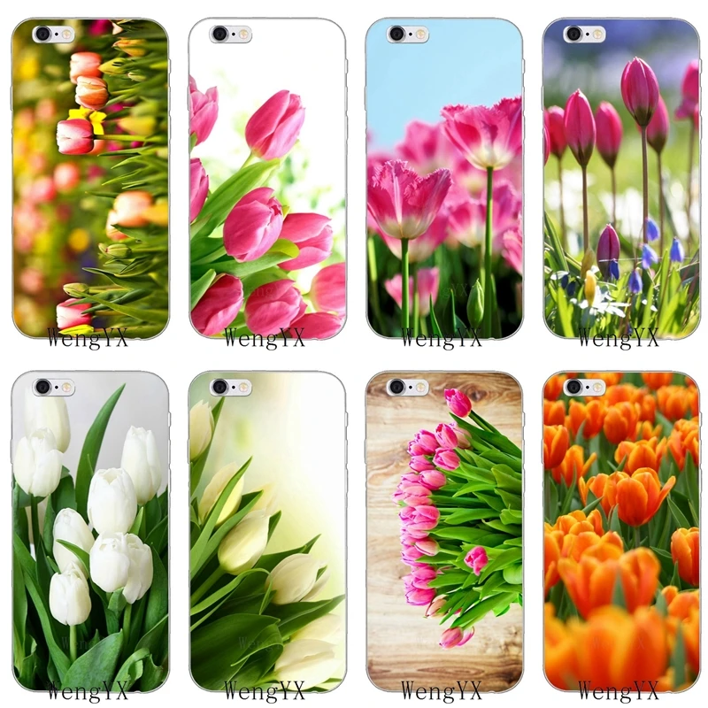 

pink white yellow Tulip Flower Spring Slim silicone Soft phone case For iPhone X 8 8plus 7 7plus 6 6s plus 5 5s 5c SE 4 4s