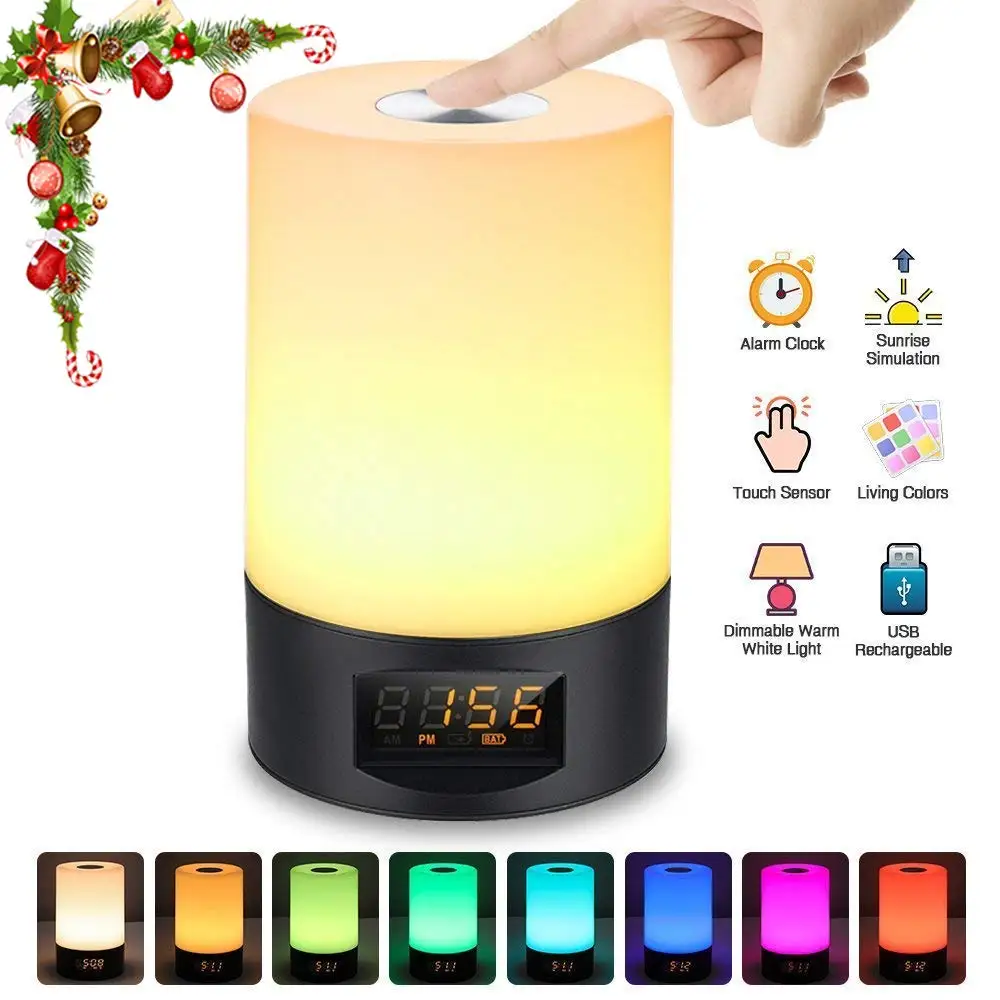 

Wake Up Alarm Clock 7 Brightness Adjustable 5 Natural Sounds Bluthtooth Speaker with USB Charging Brightness Reading Night Light