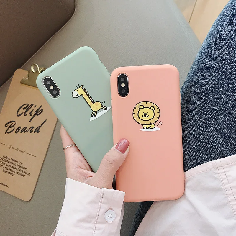 

SoCouple Funny Cartoon Giraffe Lion Phone Case For iPhone 7 8 Plus Soft TPU Back Cover for iPhone X XR XS Max 6 6S Plus Cases