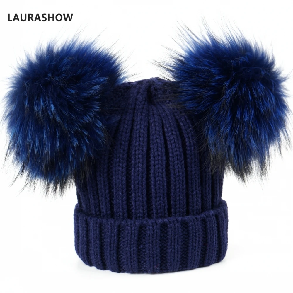 Женская шапка с помпоном из натурального меха lauriashow зимняя брендовая двумя