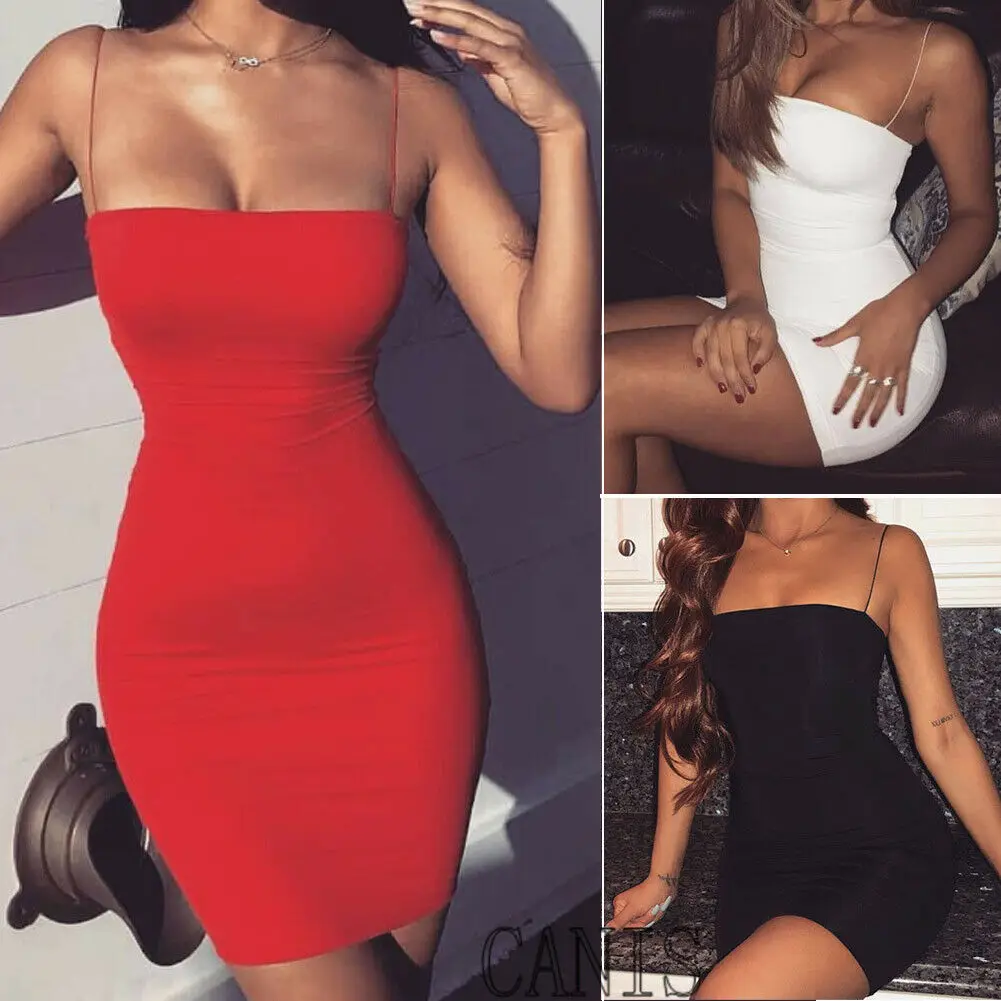 

2019 Newest Hot Womens Summer Solid Color Sexy Sheath Mini Dresses Evening Halter Sleeveless Club Wear Bodycon Dress