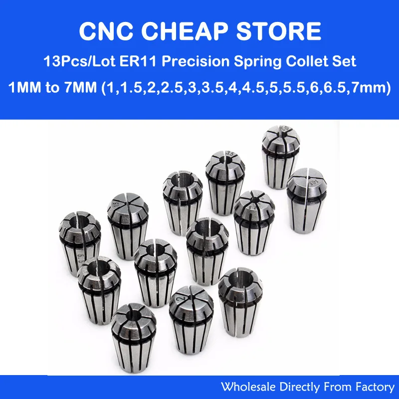 13Pcs Er11 Collet Chuck Cnc Mandrino Er11 Collet Tornio Strumento Di Supporto Pinza Set 1-7Mm Per Cnc Router Di Fresatura Per Incidere Schiuma Strumen