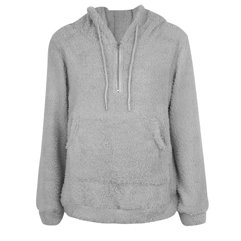 

2019 Winter Women Warm Fluffy Fleeces Hooded Sweatshirt Solid Zip Pocket Long Sleeve Pullover Top Outerwear Sweatshirt for Women
