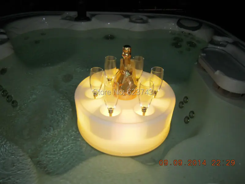 16 Цвета Водонепроницаемый Круглый подсветкой led Плавающий шампанское держатель ведро льда Перезаряжаемые, светящиеся coaster LED flytande poolbar