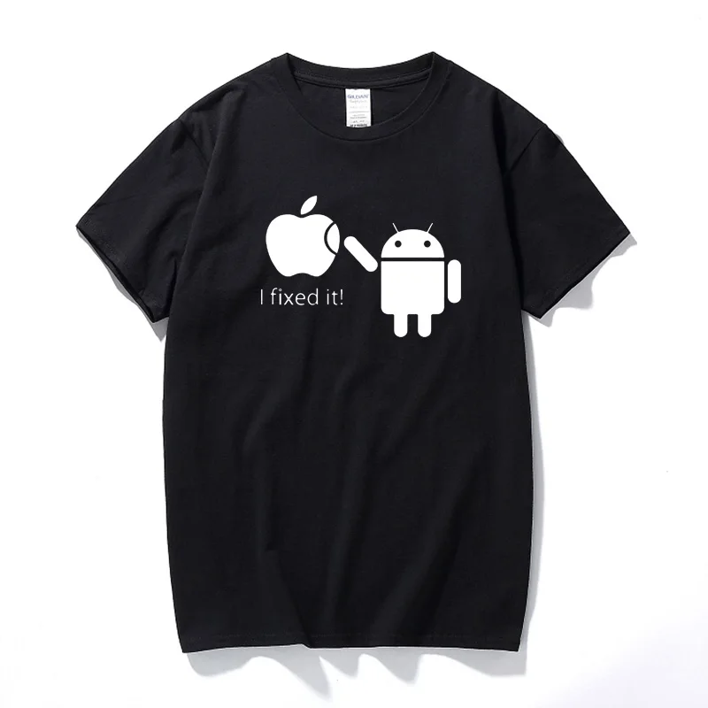 

RAEEK 100% Cotton Men T Shirts Android Robot Male T-Shirt Apple Humor Logo Printed Funny T Shirt Short Sleeve Tee Shirts