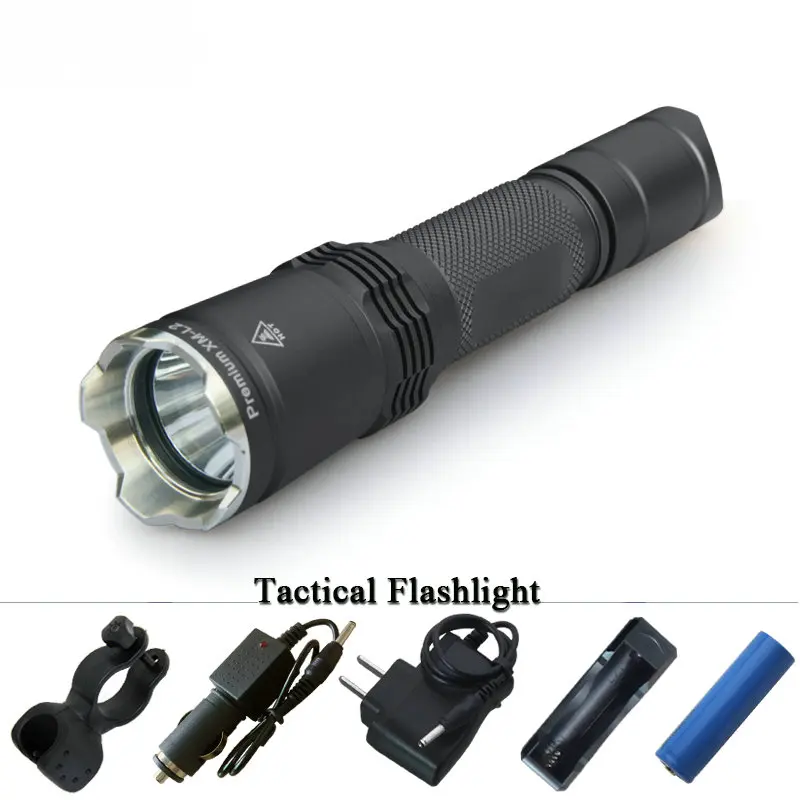 

long range flashlight XM L2 tactical torch hunting flashlight self defense flash light 18650Rechargeable waterproof lampe torche