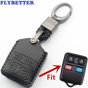 

FLYBETTER Genuine Leather Keychain 4Button Remote Key Case Cover For Ford Crown/Victoria/Escape/Expedition/Explorer L356