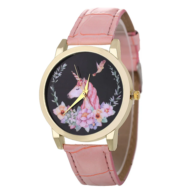 

Personality Casual Women's Tide Brand Watches Simple Stylish Golden Needle Unicorn Watch Slub Leather Quartz Watch Drop-Shippin
