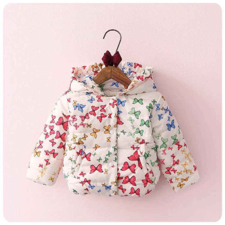 

2016 Autumn Winter New Korean Girl Children's Garment Butterfly Printing Thickening Clothes Girl Baby Cotton-padded Jacket