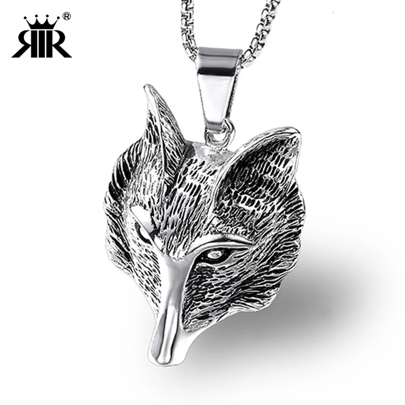 

RIR Tribal Wolf Head Statement Pendant Men Necklace Couples Jewelry Handcrafted Colares Corrente De Prata Hand Cut Coin Necklace