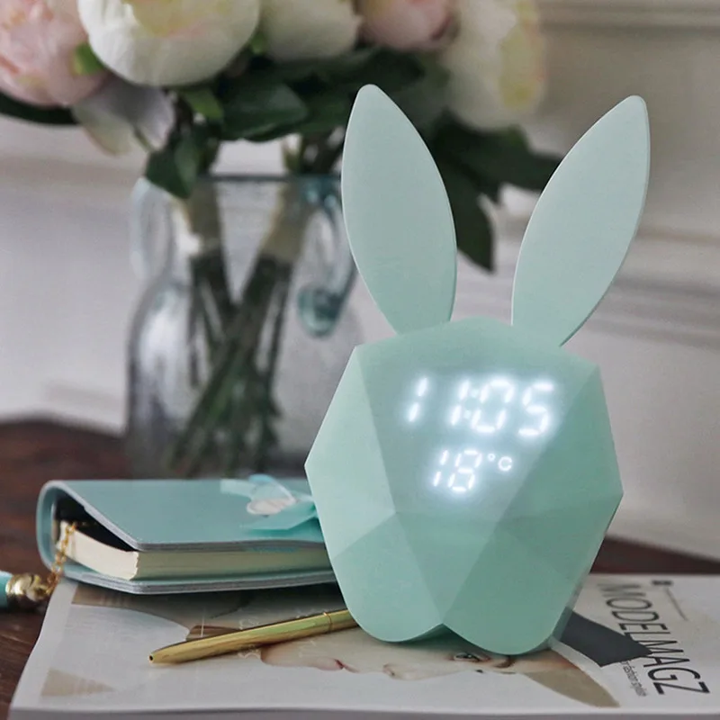 

New Rabbit night light Alarm Clock Voice activated led digital clock Intelligent Voice Control USB Charging Small Night Light