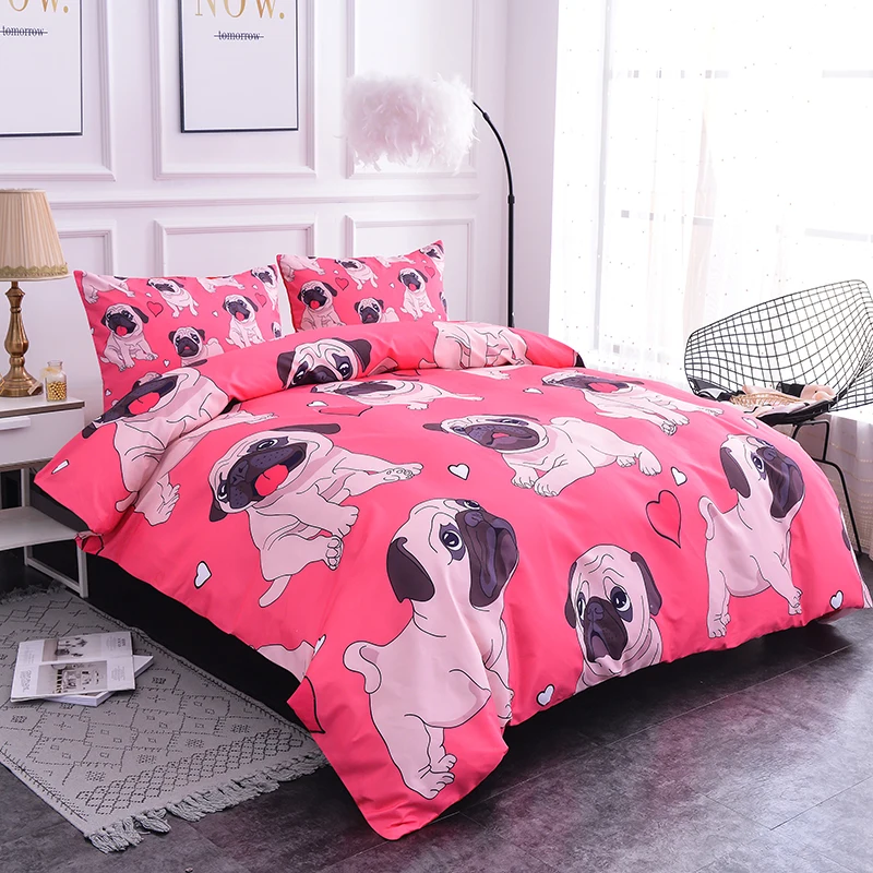 ZEIMON Милые Животные Печатные Мягкие 3D постельные принадлежности набор забавные собаки для детей Подарки для девочек пододеяльник и наволочка розовый белый постельное белье