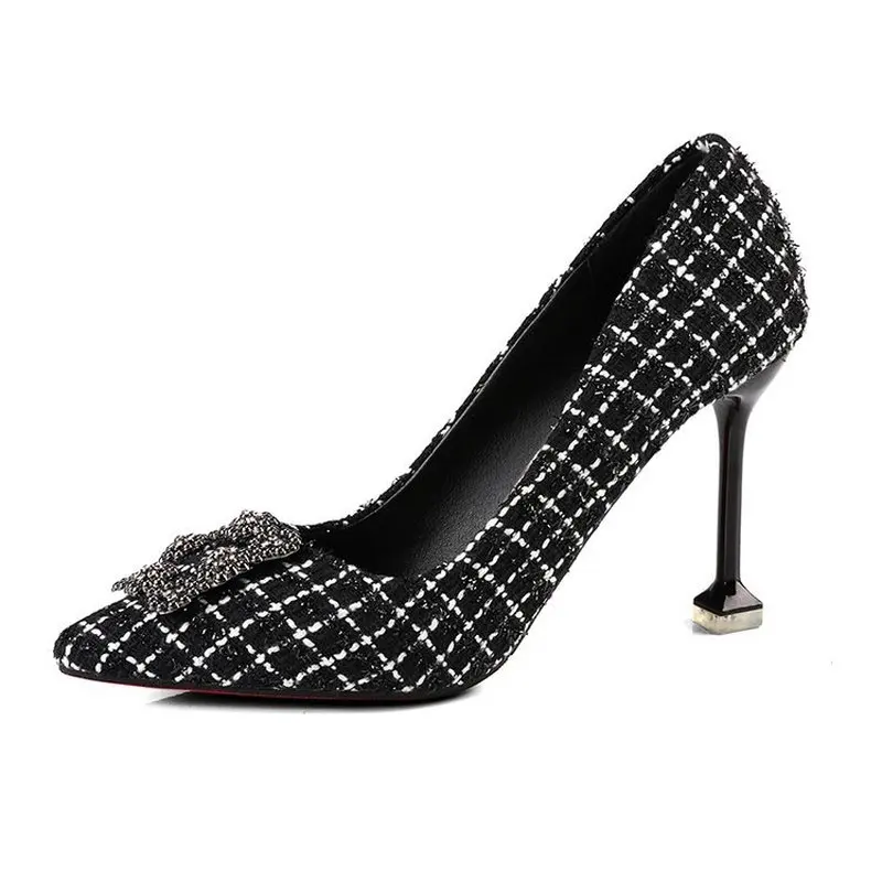 

Autumn 2019 new shallow-mouth single shoe Korean version water drill square buckle sharp-heeled high-heeled women's shoes