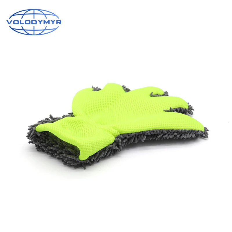 

Car Wash Glove Palm Shape Light Green with Chenille Washing Detailing Tools for Auto Cleaning Microfiber Pad Detail Products
