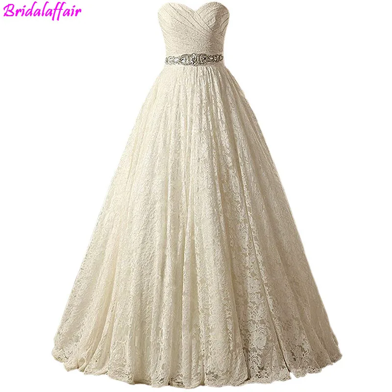 

Women's Ball Gown Lace Princess Wedding Dress 2018 Sash Beaded Bridal Ivory Wedding Gown vestido de noiva vestidos de boda