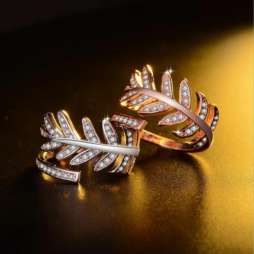 

2019 New Cubic Zirconia Leaf Double Rounds Adjustable Rings Rose Gold-Color Double Circle Opening Finger Ring For Women