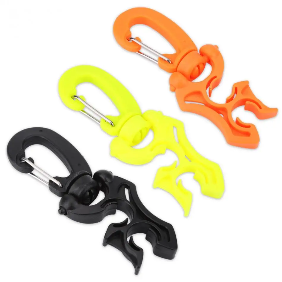 

1pcs Swimming Scuba Tube Clamp Diving Snorkel Clips Snap Hook Double BCD Low Pressure Hose Holder with Buckle 360 Swivel