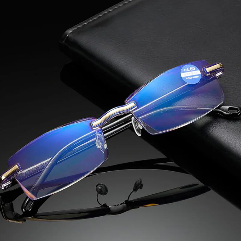 

Anti-blue Radiation Rimless Square Reading Glasses Men WomenComputer Glasses Presbyopia Cutting Eyeglasses +1.5 +2.0 +2.5+3.0