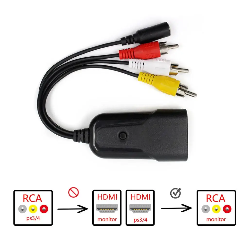 

HD 1080P Mini HDMI to AV Signal Converter HDMI To AV/RCA CVBS Adapter Composite Video Audio NTSC PAL For HDTV TV PS3 Computer