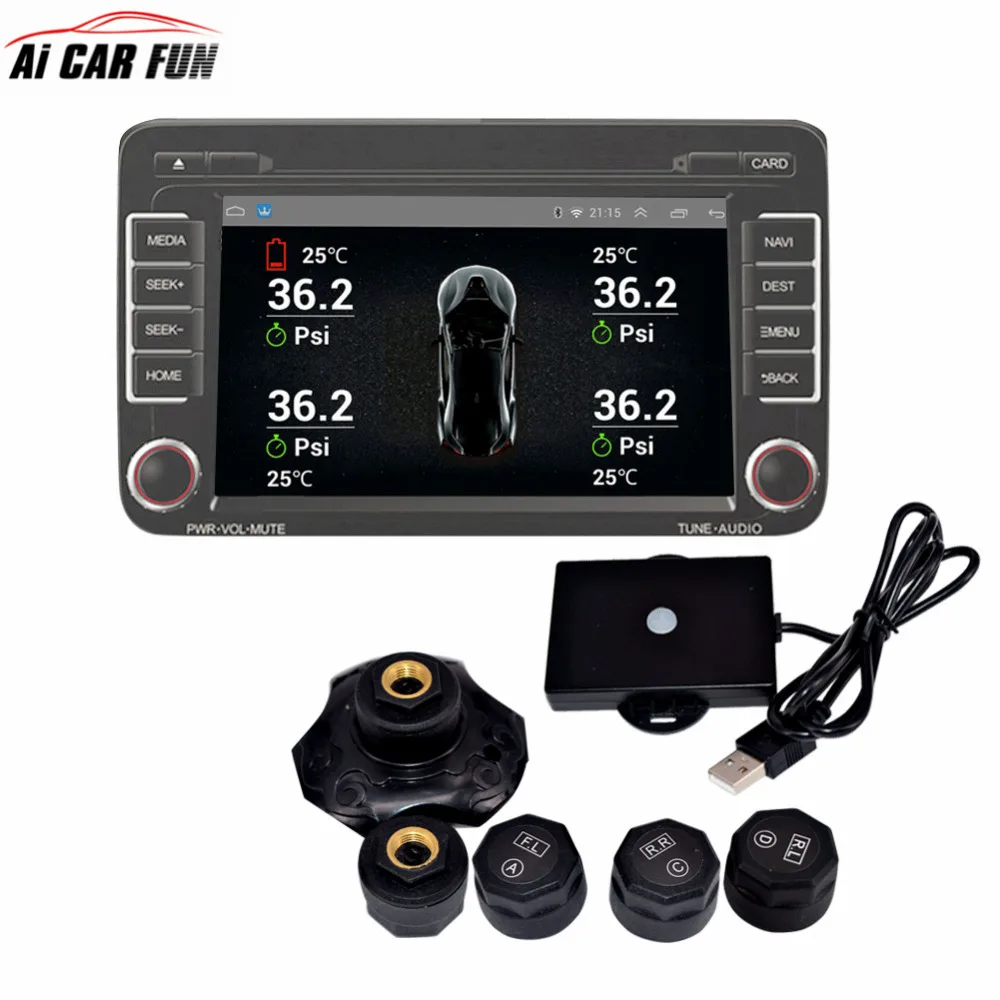 

Portable TPMS for Android DVD/MP5 Car Pressure 4 Sensors Alarm Tire Temperature Monitoring System USB port 433.92MHz