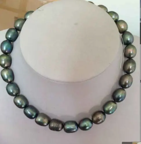 

stunning 10-11mm tahitian black green baroque pearl necklace 18inch 925silver gold
