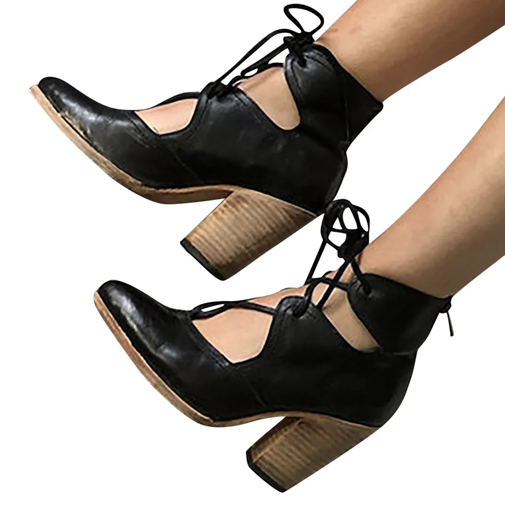 

New Arrivals platform sandals Women Pumps Thick Heel Breathable Lace-Up Non-Slip Roman Shoes Sandals sandalias mujer 2019 #19620
