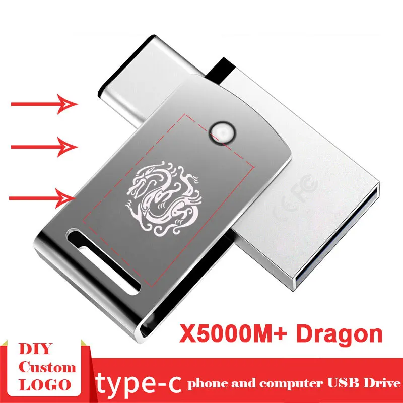 Флешка hp USB C флэш-накопитель 16 GB OTG Pendrive 32 GB 64 GB x 5000 m металла Memory Stick подарок USB3.1 ручка гравировкой DIY логотип Тип-C накопитель usb флешка - Цвет: x5000m Plus Dragon
