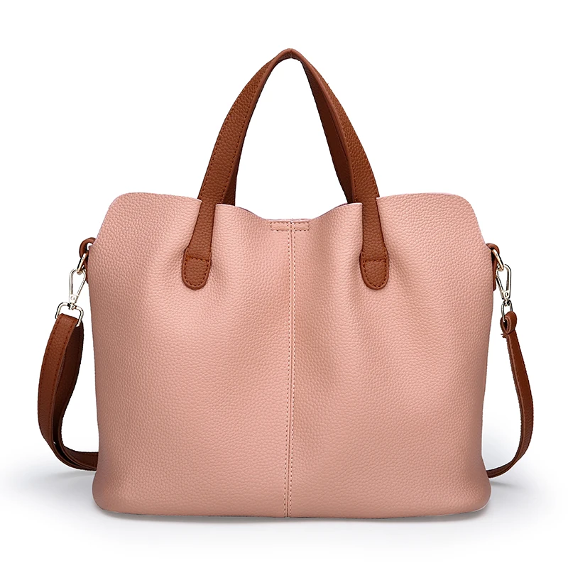 

pu leather soft women handbags with big capacity black blue grey pink large bucket top handle bags 2019 brand new tote bags