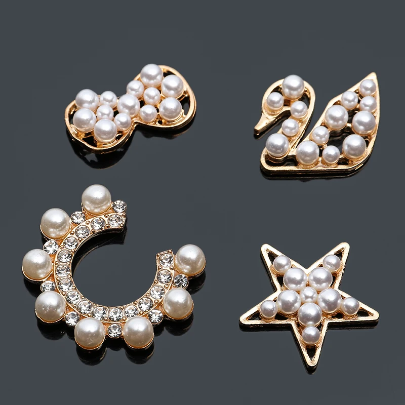 

2019New 100Pcs Pearl Swan Star Bow and C Rhinestones button for DIY cellphone Decoration and DIY hair accessoriess FY19-FY22