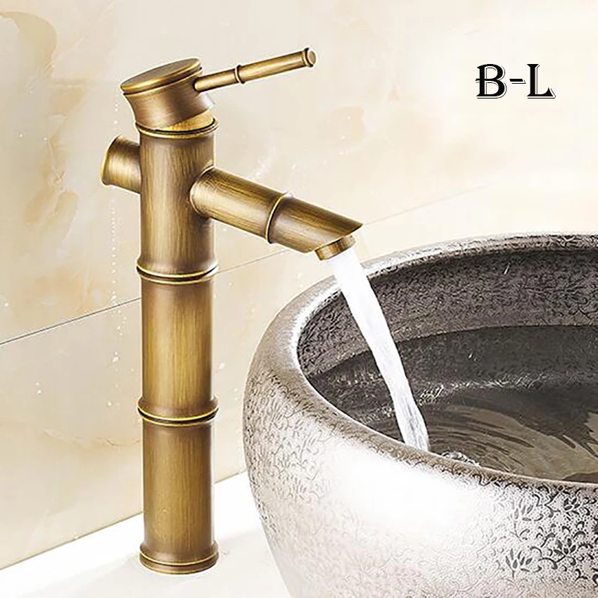 Billig Europäische antike Bad Wasserhahn Messing Becken Armaturen Tap Hoch Bamboo Heißer Kaltem Wasser Mit Zwei Rohre Küche Outdoor Garten Wasserhähne