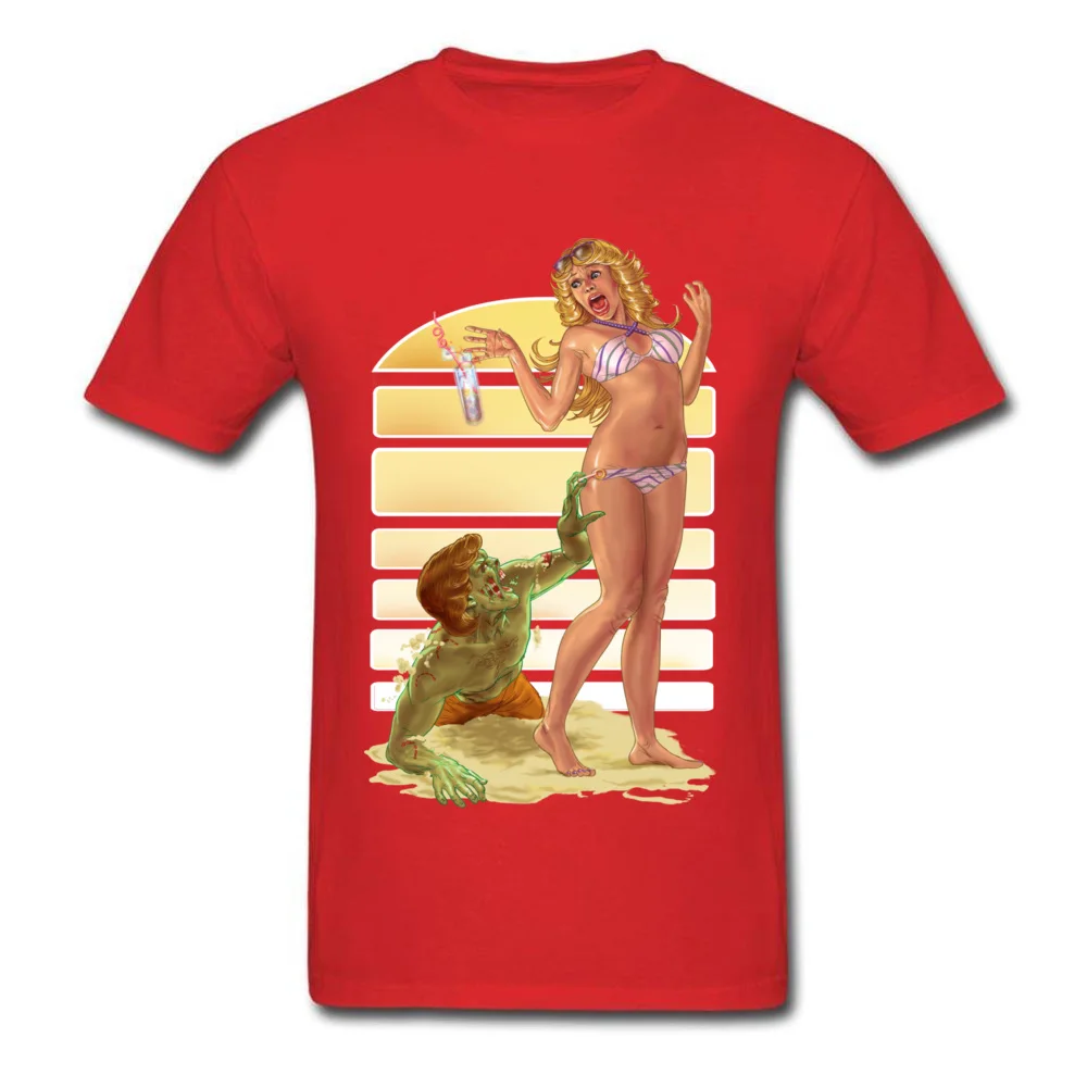 Party Beach Zombie Round Collar T Shirts Father Day T Shirt Short Sleeve for Men Coupons Cotton Comics Tshirts Beach Zombie red