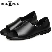 Летние Одежда высшего качества кожаные сандалии Для мужчин на открытом воздухе, с открытым носком, однотонные босоножки мягкая подошва пляжная обувь дышащая шлепанцы без задника с открытыми пальцами мужской