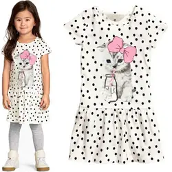 2018 Новое поступление, летнее платье для девочек платье для маленьких девочек с принтом кошечки детская одежда детское платье k1