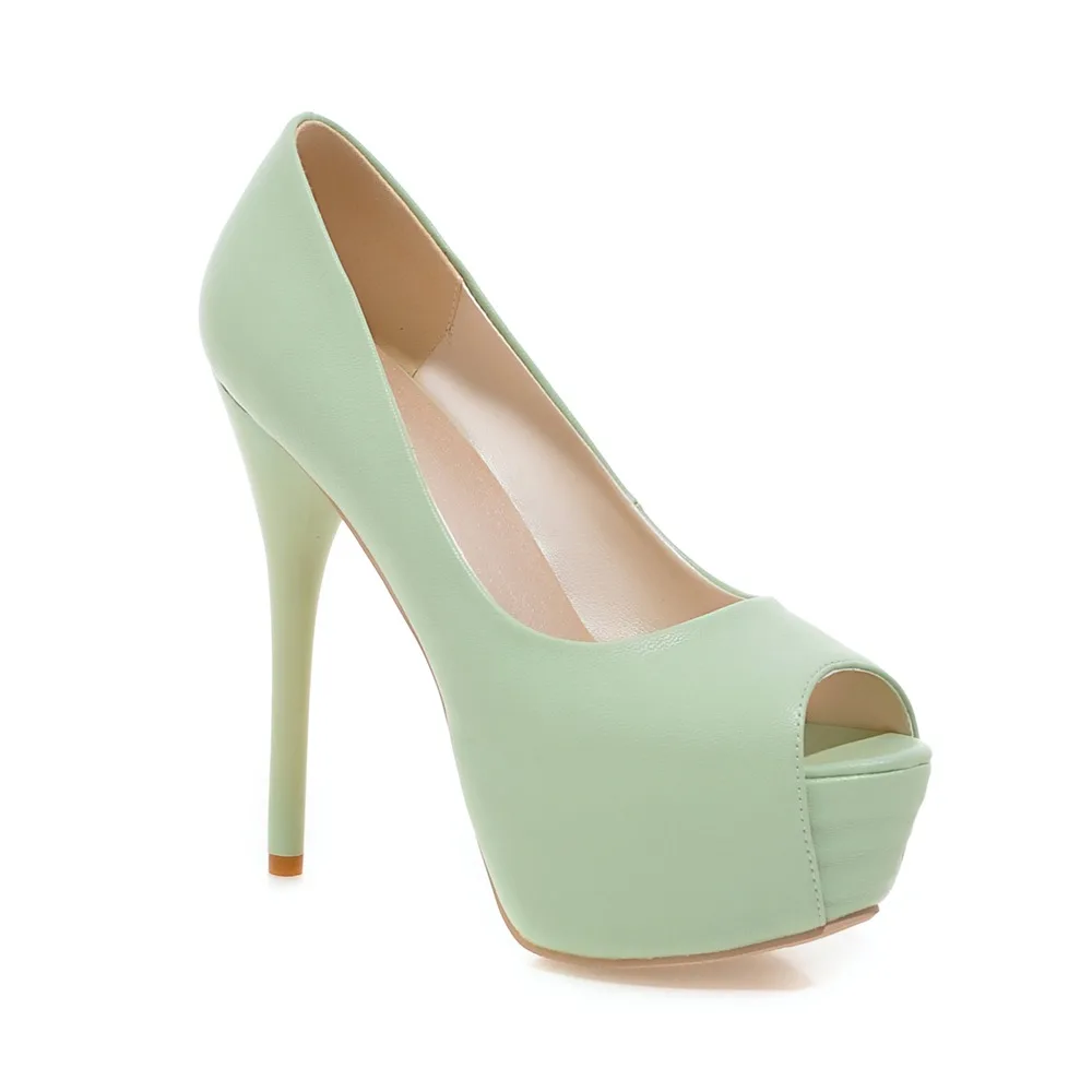 Пикантные 14 см весна/осень платформа тонкий каблук высокий каблук большой размер 32-43 открытый носок без шнуровки женские вечерние туфли женская обувь - Цвет: green
