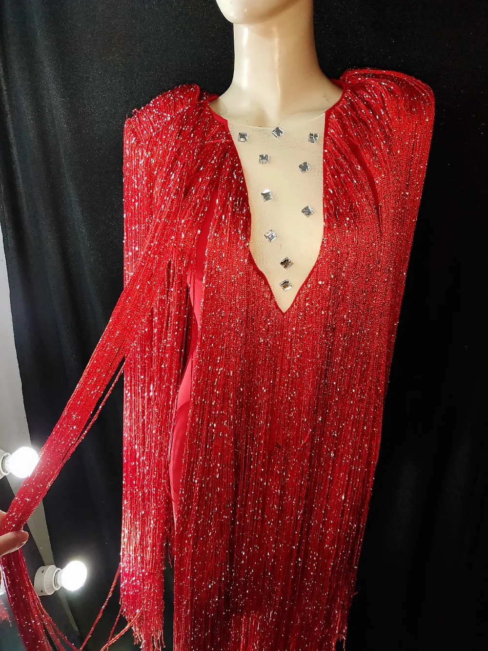 Fashion Fringes Design Dress Rhinestones Outfit Sexy Dance Wear Party Tassel Costume Stage Club wear Singer Dance Clothes