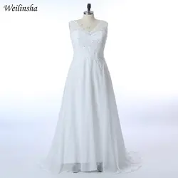 Weilinsha Плюс Размер свадебное платье es 2019 в наличии Дешевое шифоновое свадебное платье с v-образным вырезом Белое Свадебное Платье Vestidos de Noiva