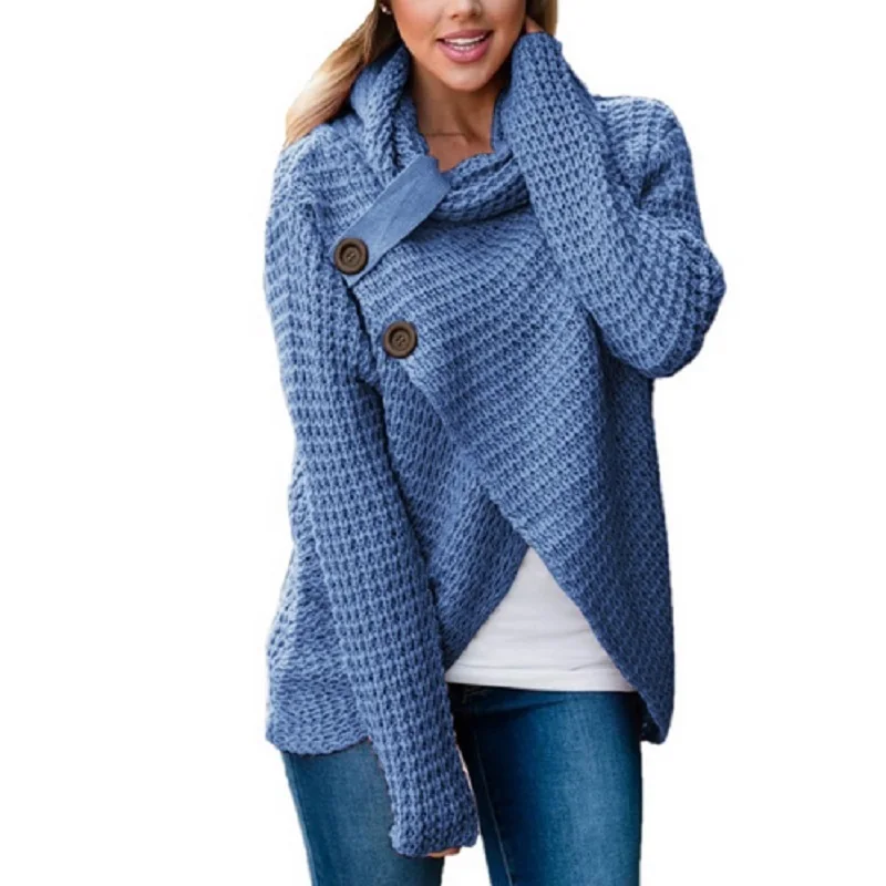 

Fashion Autumn Winter Warm Irregular Waffle Sweater Long Sleeve Elastic Female Pullovers Turtleneck Hem Knitted Sweaters Blusas