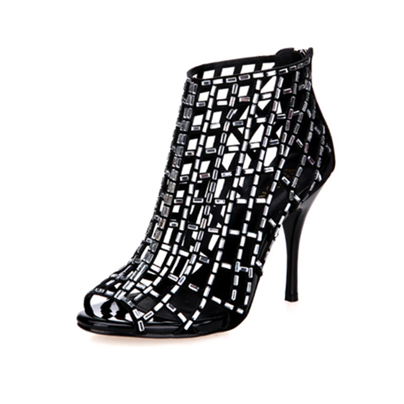 

Huang Bao Dolly Custom Autumn And Summer Rhinestone Zipper Platform Stiletto Heels Fashion Hollow Fish Mouth Open Toe Sandals