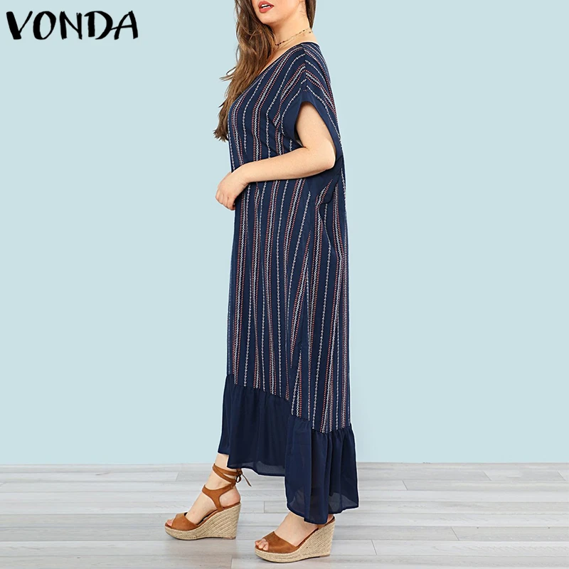 Striped Dress 2018 Summer Women Vintage Loose Maxi Long Dresses Female O Neck Batwing Sleeve Patchwork Plus Size Vestidos Dresses